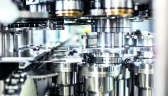 Close-up of packaging line equipment components