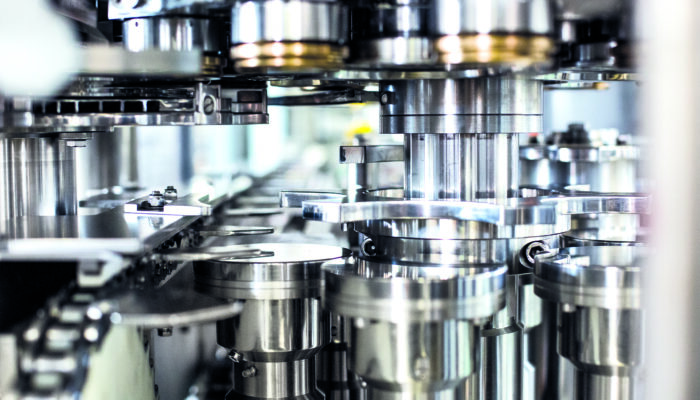 Close-up of packaging line equipment components